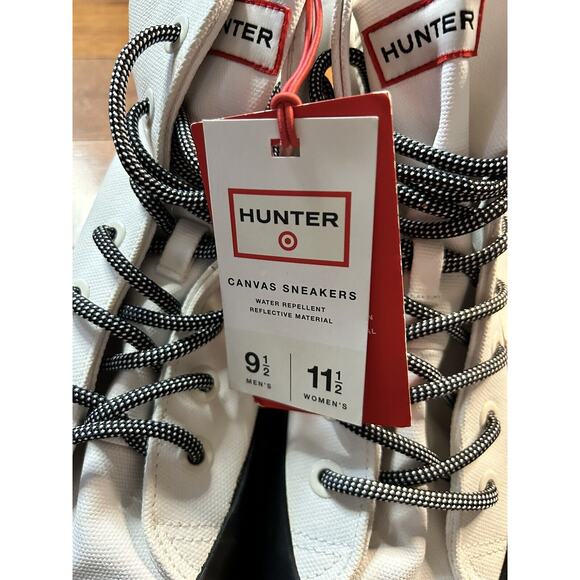 Hunter Unisex Target Dipped Canvas High-Top Sneakers White Black Size M9.5 W11.5 - Picture 2 of 15